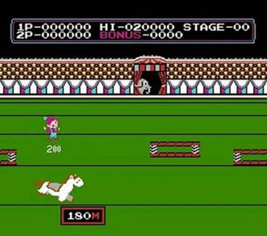 Cena da quarta fase de Circus Charlie para o Nintendo Famicom